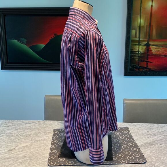 Visconti Large Button Down Dress Shirt Stripes 2 Ply Mercerized Cotton - Picture 3 of 7